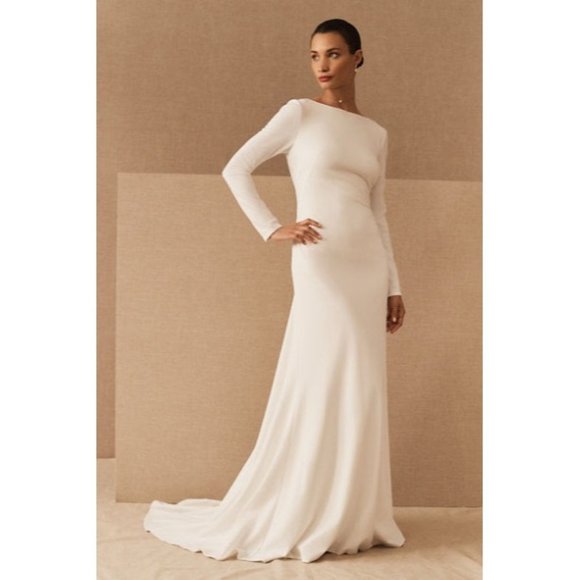 Tadashi Shoji Dresses & Skirts - BHLDN Tadashi Shoji Maven Wedding Gown Size 14 Crepe Long Sleeve Sample